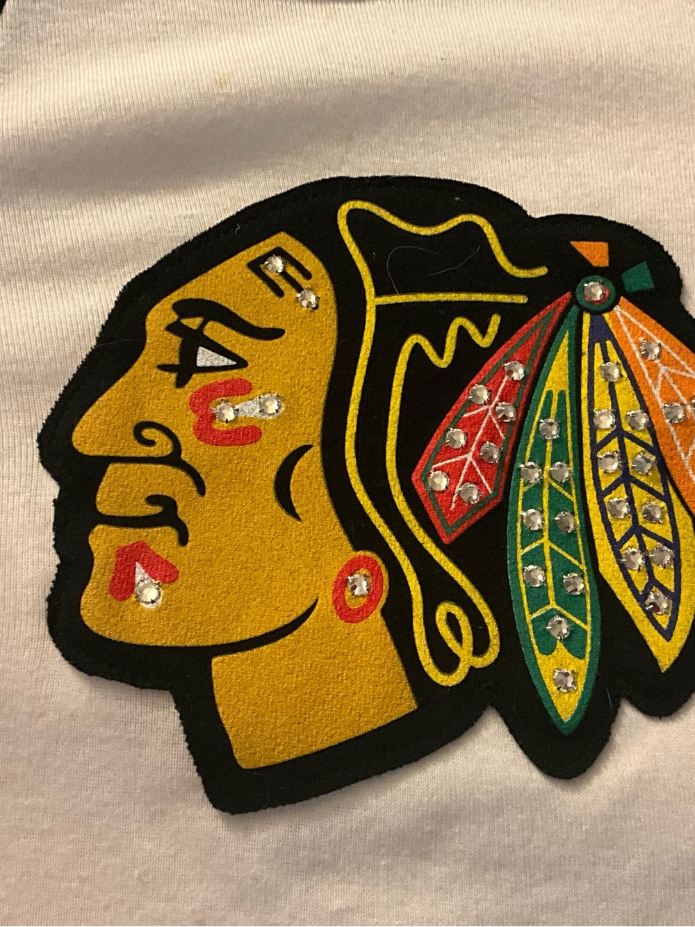 Chicago-Inspired Embroidered Feather Patch - Yellow, Green, Red